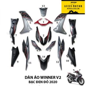 Dàn áo Winner X V2 chính hãng bạc đen đỏ