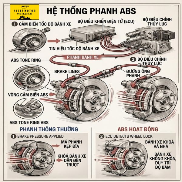Nguyên lý hoạt động phanh ABS