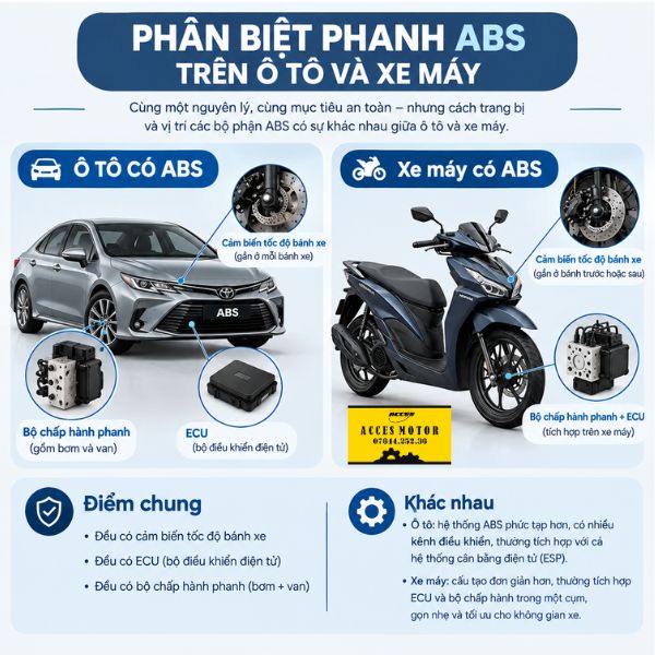Phân biệt phanh ABS ô tô và xe máy