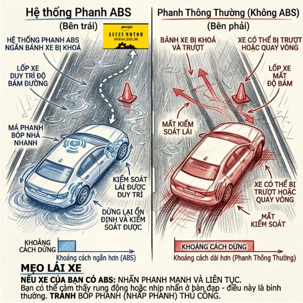So sánh xe có ABS và không ABS